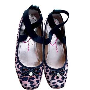 Jessica Simpson Madison Animal Print Crisscross Ankle Ballet Flat Shoes Sz 4M